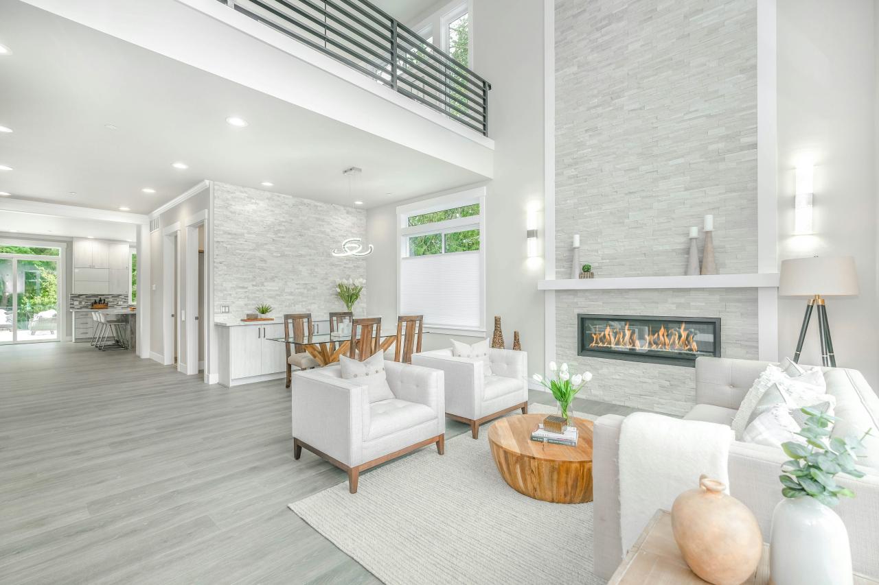 Bright home interior with a clear route between seating areas